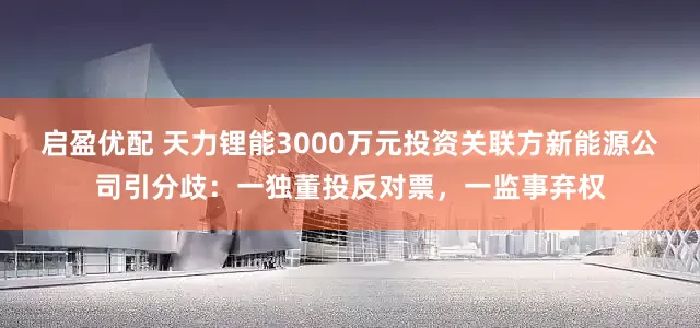 启盈优配 天力锂能3000万元投资关联方新能源公司引分歧：一独董投反对票，一监事弃权